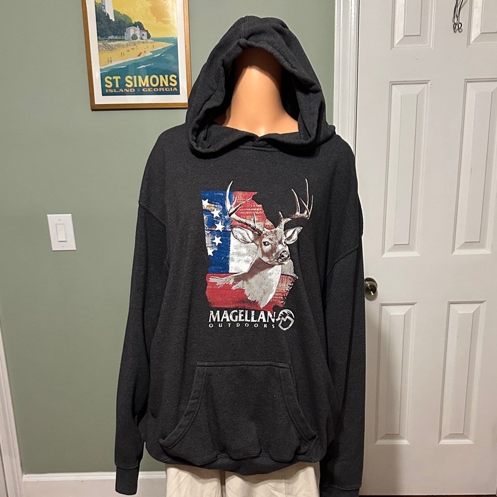 Magellan Outdoors Black Hoodie with Patriotic Deer Graphic
